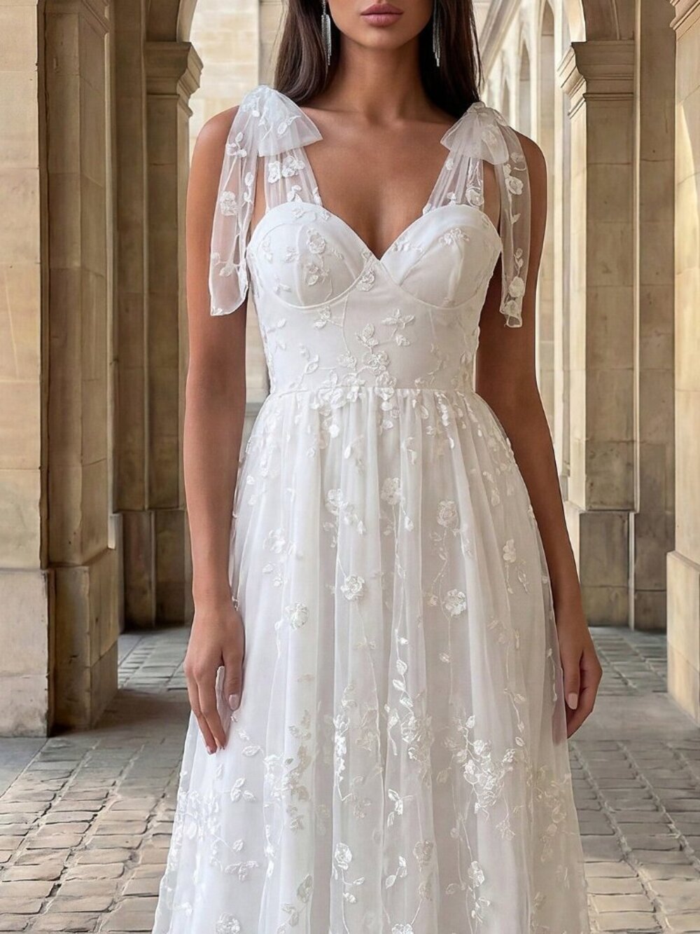 White Elegant Women's lacey midi Dress - Picture 5 of 6